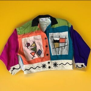 NWT AMELIA AUSTIN Silk Soft Blazer Jacket Med Colorful Loud 80's Geometric SZ 4